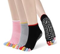 ZAKASA Yoga Chaussettes Antidérapantes Femme: Chaussette Pilates à Doigts Socquettes Coton Chaussettes à Orteils Séparés pour Ballet Danse Sport Taille 39-43 Cercle-3 Paires