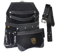 ZAKCO PRO-15 Sac à outils de charpentier 8 poches avec ceinture en cuir véritable pleine fleur Sac à outils pour électricien Sac à outils pour construction sèche (noir)