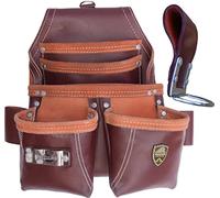 ZAKCO, PRO-16, Pochette à Outils en Cuir véritable à 5 Poches. Pochette de Menuisier en Cuir avec Deux Poches Avant et Porte-Marteau supplémentaire (Maroon)