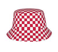ZaKhs Chapeau bob à carreaux rouges blancs pour homme et femme - Chapeau de soleil pliable - Casquette de plage tendance pour l'extérieur et les voyages, Noir , taille unique