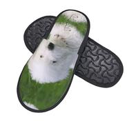 ZaKhs Chaussons antidérapants pour femme Motif bichon sur l'herbe Pour intérieur et extérieur Taille M, Noir , Large