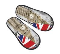 ZaKhs London Big Ben Print Pantoufles antidérapantes pour femme - Pour intérieur et extérieur - Taille M, Noir , Large