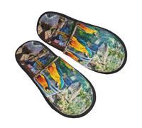 ZaKhs Pantoufles colorées pour femme avec imprimé oiseaux topiques antidérapants, pantoufles mignonnes pour intérieur et extérieur, M, Noir , Large