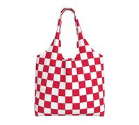 ZaKhs Sac fourre-tout pliable en toile pour femme et homme - Motif carreaux rouges et blancs - Grande capacité - Pour le shopping, le travail, les voyages, Noir , Taille unique