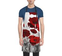 ZaKhs Tablier de chef imperméable et réglable avec imprimé fleurs de coquelicot rouge pour homme et femme, Noir , taille unique