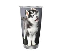 ZaKhs Tasse à café en acier inoxydable avec motif chien husky mignon, gobelet isotherme avec couvercle, tasse de voyage pour parents, frère, sœur - 591 ml