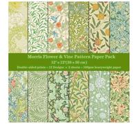 ZAKHSE Lot de 24 feuilles de papier à motif double face - 30 x 30 cm - Vert - Motif floral et vigne - Papier de bricolage 160 g/m² - Pour bricolage et fabrication de cartes - 12 designs
