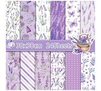 ZAKHSE Lot de 24 feuilles de papier à motif imprimé double face 30 x 30 cm Lavande Papillon Motifs scrapbooking Papier 160 g/m² Violet Papier de bricolage pour bricolage Artisanat Cartes Créer 12