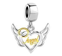 ZakiaHo Breloque ange gardien en forme de cœur avec ailes d'ange pour bracelets pour femmes, cadeaux d'anniversaire compatibles avec bracelets Pandora, Cuivre, Pas de gemme