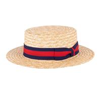 ZAKIRA Chapeau de Canotier en Paille Fait à la Main (Bande Bleu Marine - Rouge, XL)