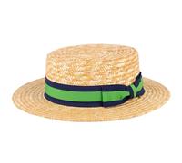 ZAKIRA Chapeau de Canotier en Paille Fait à la Main (Bande Bleu Marine - Vert, L)