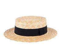 ZAKIRA Chapeau de Canotier en Paille Fait à la Main (Bande Noire, L)