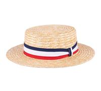 ZAKIRA Chapeau de Canotier en Paille Fait à la Main (Bande Rouge - Blanche - Bleue, M)
