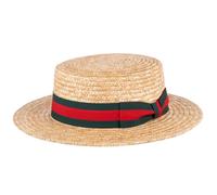 ZAKIRA Chapeau de Canotier en Paille Fait à la Main (Bande Verte - Rouge, XL)