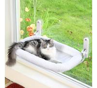 Zakkart Hamac Pliable pour fenêtre - sans Fil, Lavable en Machine, Cadre en métal Robuste et Supports ABS - Perchoir de fenêtre pour Chats et Chatons de Grande Taille (traversin Blanc, Taille L)