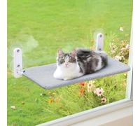 Zakkart Perchoir de fenêtre pour chat facile à plier, sans fil, pliable, avec fermeture éclair intégrée, cadre en métal robuste, hamac pour fenêtre pour grands chats et chatons (gris, taille L)