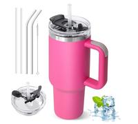 ZAKVOP Mug Isotherme avec Paille, 1200ml Tasse Isotherme avec Poignée et Couvercle, Gobelet Travel Mug Tumbler Cafe avec Couverture Multifonction (Rose vif)