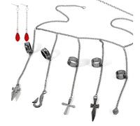 Zaky Anime HXH Kurapika Cosplay Lot de 22 bagues 5 doigts Bracelet Hunter Charm Boucles d'oreilles pour femmes et hommes - Accessoire Halloween Cosplay