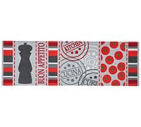 Zala Living Cook & Clean - Tapis de Sol antidérapant - Tissu Plat - à Poils Courts - Lavable - BUON Appetito - pour Couloir, Cuisine, Salon - Gris Rouge, 50 x 150 cm