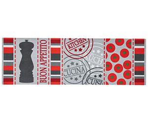 Zala Living Cook & Clean - Tapis de Sol antidérapant - Tissu Plat - à Poils Courts - Lavable - BUON Appetito - pour Couloir, Cuisine, Salon - Gris Rouge, 50 x 150 cm