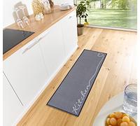Zala Living Cook & Clean - Tapis de Sol antidérapant - Tissu Plat - à Poils Courts - Lavable - pour Couloir, Cuisine, Salon - Gris, 50 x 150 cm