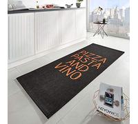 Zala Living Tapis de Cuisine en polypropylène pour Pizza Pasta and Vino Noir 80 x 200 cm