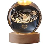 Zalati Boule de cristal 3D représentant le système solaire avec planètes sur support en bois rond pour lampe de nuit, ornement décoratif pour la maison - 6 cm