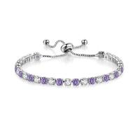 zalati Bracelets violets pour femmes, bracelet en argent sterling - Bracelet ajustable en diamant violet, bracelet d'amitié en argent et cristal avec zircon cubique