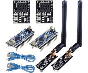 zalati Lot de 2 émetteurs-récepteurs sans fil NRF24L01+P LNA Module RF avec antenne SMA 2,4 GHz 1100 m + régulateur NRF24L01 + carte système de communication sans fil
