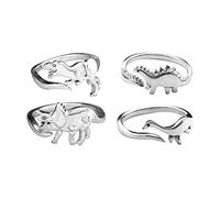 zalati Lot de 4 bagues en alliage motif dinosaure - Élégantes et réglables - Ornement animal - Bijoux jurassiques pour femmes, hommes, garçons et filles, Métal