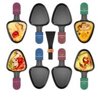 Zalava Lot de 8 Poêlon Raclette Triangle Anti-adhésif, Coupelle Raclette Triangulaire avec Poignée Colorée Anti-brûlure pour Fromage Fondu, Oeuf Frit, 4 Pcs Pelle en Nylon Passées au Lave-vaisselle