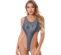 Zaldita Body String Femme Brillant Micro Bikini Maillot de Bain Une Pièce Ouvert Métallique Lingerie Érotique Bra Halter Bodysuit Plage Vacances Gris L