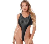 Zaldita Body String Femme Brillant Micro Bikini Maillot de Bain Une Pièce Ouvert Métallique Lingerie Érotique Bra Halter Bodysuit Plage Vacances Noir M