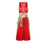 Zaldita Costumes Ethniques Traditionnels Enfant Garçon Prince Arabe Tenue Gilet Sans Manches Brillant Pantalons Lanterne Tenue Style Halloween 3-16 Ans Rouge 7-8 ans