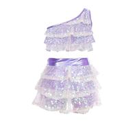 Zaldita Enfant Fille Ensemble Danse Moderne Jazz Tenue Patinage Artistique Paillette Haut Crop Top Jupe de Danse Costume Salsa Latine Performance Dancewear Violet Clair C 11-12 Ans