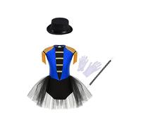 Zaldita Enfant Fille Robe Cirque Déguisement Monsieur Loyal Tutu Justaucorps de Danse Performance Spectacle Fête Carnaval Danseuse Fille Uniformes Cirque Costume Actrice Bleu royal A 13-14 ans