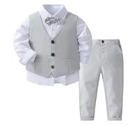 Zaldita Enfant Garçon Ensemble Costume de Baptême Anniversaire Formel Vetement de Soirée Cérémonie T-Shirt Chemise de Baptême & Gilet & Longue Pantalon & Cravate Set Gris R 12-18 Mois