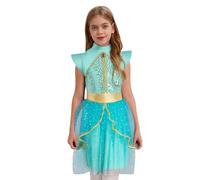 Zaldita Enfants Filles Costume Déguisements Princesse Arabe Robes D'anniversaire Sans Manches Et Jupe En Maille Costume Carnaval Halloween Vert clair 3-4 ans