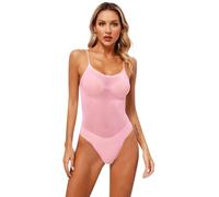 Zaldita Femme Body Tansparent Sexy En Maille Dos Nu Bodysuit Lingerie De Nuit Maillot De Bain Bikini Ouvert Body Combinaison De Bain Natation Plage Nightwear Rose Taille unique