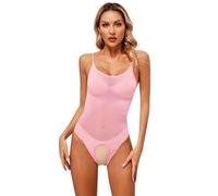 Zaldita Femme Body Tansparent Sexy En Maille Dos Nu Bodysuit Lingerie De Nuit Maillot De Bain Bikini Ouvert Body Combinaison De Bain Natation Plage Nightwear Rose A Taille unique
