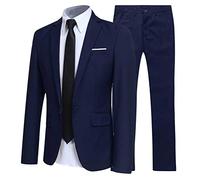 Zaldita Homme Costume Elégant 2 Pièces Manche Longue Veste Formel Blazer Gilet Couleur Pure Slim fit Tuxedo avec Longue Pantalon Affaire Elastique Grande Taille Bleu M