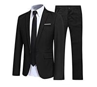Zaldita Homme Costume Elégant 2 Pièces Manche Longue Veste Formel Blazer Gilet Couleur Pure Slim fit Tuxedo avec Longue Pantalon Affaire Elastique Grande Taille Noir L
