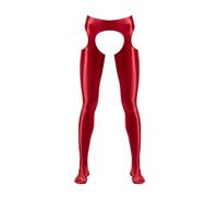 Zaldita Homme Pantalon Ouvert Entrejambe Sissy Legging Collant Fesse Nu Brillant Bas de Pyjama Slim Fit Sexy Lingerie de Nuit Plaisir sous Vêtement Clubwear Rouge XL