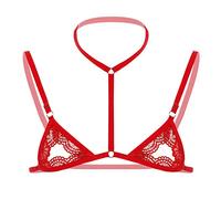 Zaldita Homme Sissy Lingerie de Nuit Soutien Gorge en Dentelle Ouvert Bretelles Bra Lingerie Élastiques Jeu de Rôle Bra Top Dos Nu Erotique Underwear Clubwear Rouge One Size