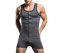 Zaldita Maillot de Corps Homme Combinaison Combishort de Sport Body String Débardeur Gilet Sport Fitness sans Manches Une Pièce Extensible Combinaison Musculaire Pyjama Gris C XL