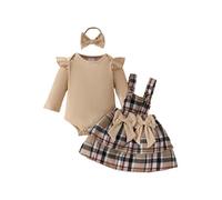 Zaldita Photographie Fête Bébé Nouveau - Né 3 Pcs Costume Robe Bretelles Côtelée Manches Longues Coiffe Cadeau d'anniversaire Bébé Combinaison Couleur Unie 0-18 Mois Kaki 12-18 Mois