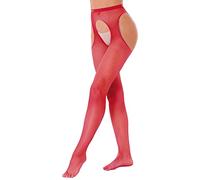 Zaldita Résille Collant Femme Transparent Collant à Pied Résille Ouvert Legging Elastique Bas de Soirée Club Bal Mince Collant Rouge One Size