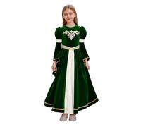 Zaldita Robe Princesse Renaissance Manches Longue Enfant Fille Déguisement Renaissance Retro Adolescent Robe De Victorien Médiéval Halloween Carnaval Vert 13-14 ans