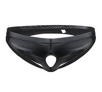 Zaldita String Ouvert Homme Slip en Cuir Brillant String Tanga Thong Bikini Fesse Nu Erotique Lingerie de Nuit Sissy Bikini Short de Bain avec Trous-de-pénis Noir M