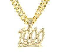 ZALTAS Hommes Femmes Hip Hop Collier 1000 Numéro Pendentif avec 13mm Cristal Chaîne Cubaine Bling Hiphop Colliers Bijoux De Mode Hipster Rue Accessoires Gold